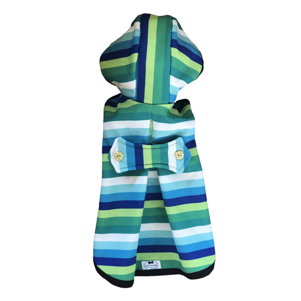 Blue Rainbow Stripes Raincoat - Water Resistant - Ruff Stitched